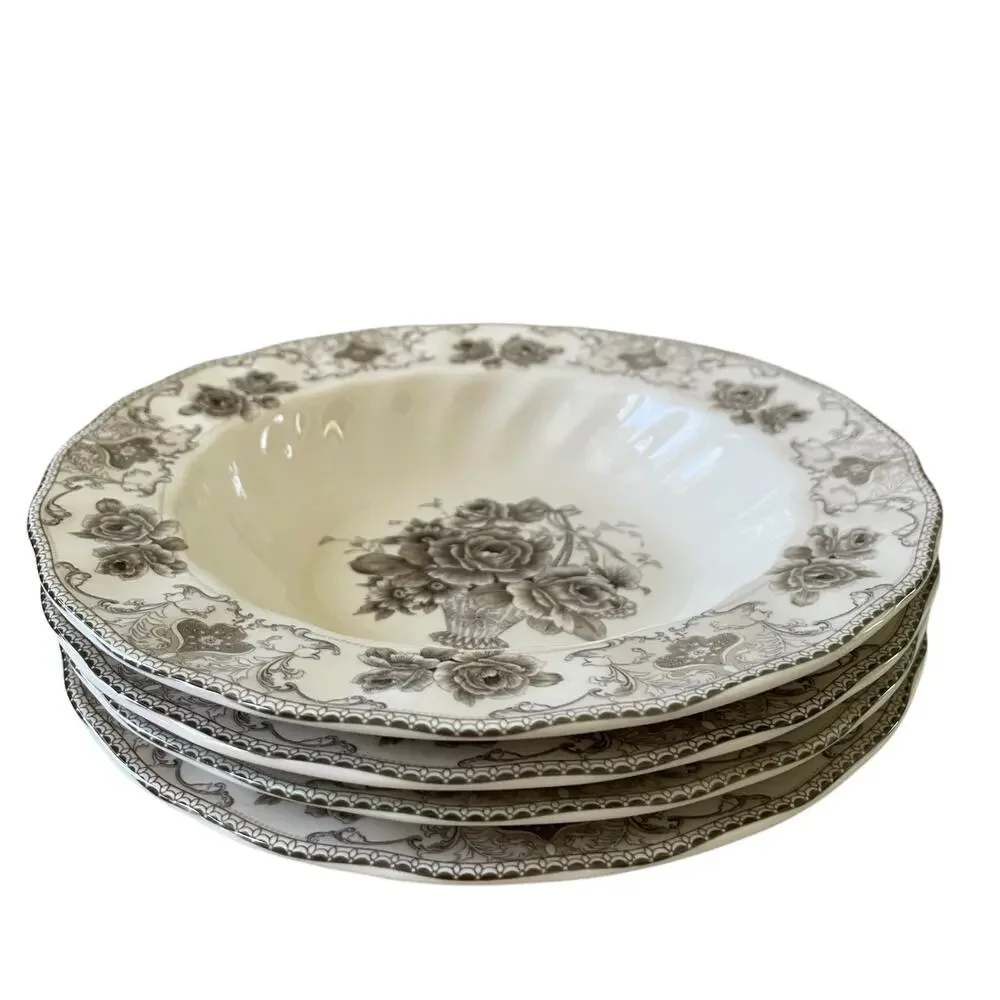 PALATE & PLATE Victorian BROWN Rose Floral Porcelain 8.5